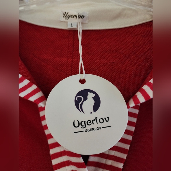 Women's Red and White Jersey Pullover NWT sz L Oversized - Picture 3 of 4